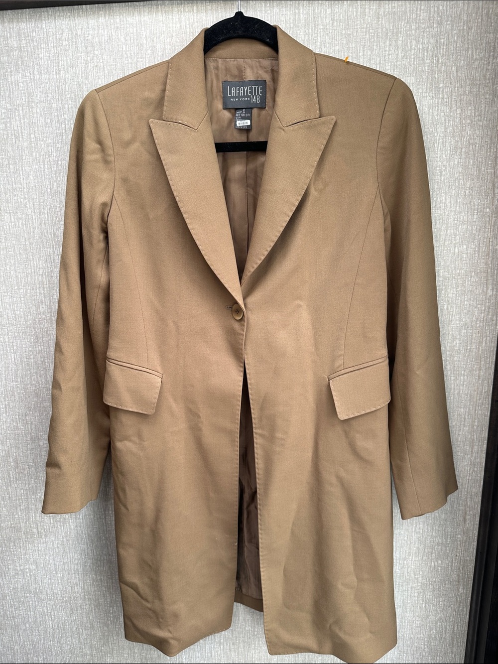 Lafayette 148 New York Camel Single-Button Long Blazer